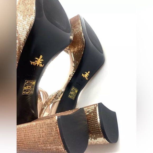 Prada Sequined Satin Platform Sandals - Picture 6 of 9